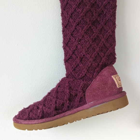 UGG Girls Purple Plum Lattice Cardy Knit Boots - Picture 13 of 14